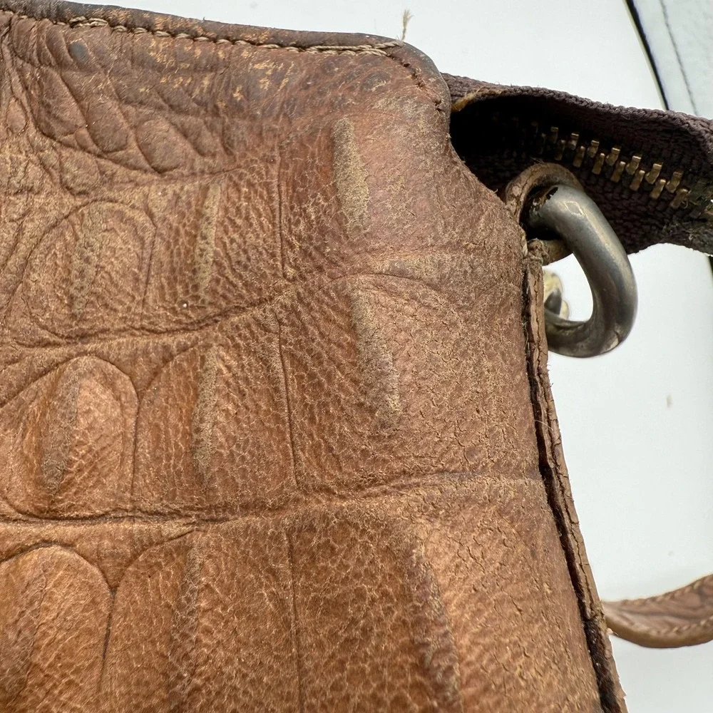 Brahmin Satchel Womens Brown Embossed Croc Leather Shoulder Bag Purse Distressed